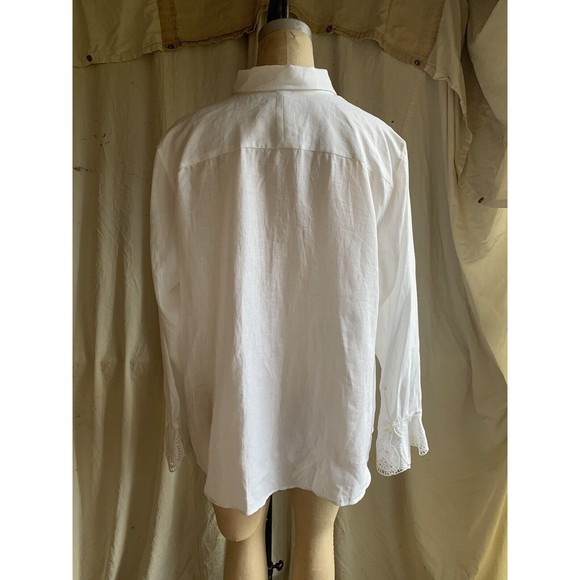 Ralph Lauren Women’s White Linen Button Down With Eylet Handkerchief Cuffs 14W - Picture 4 of 7